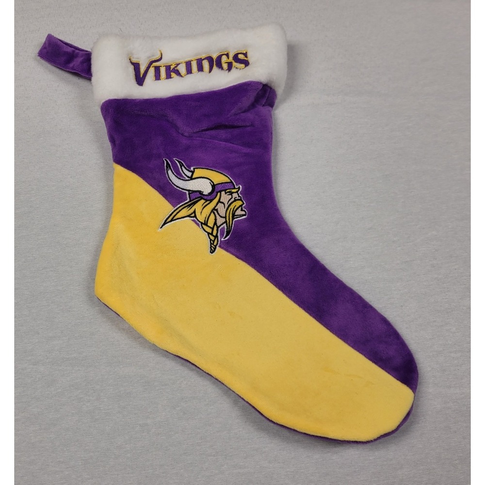 Foco NFL Minnesota Vikings Christmas Stocking 16 Inch Purple Gold Vikings Logo
